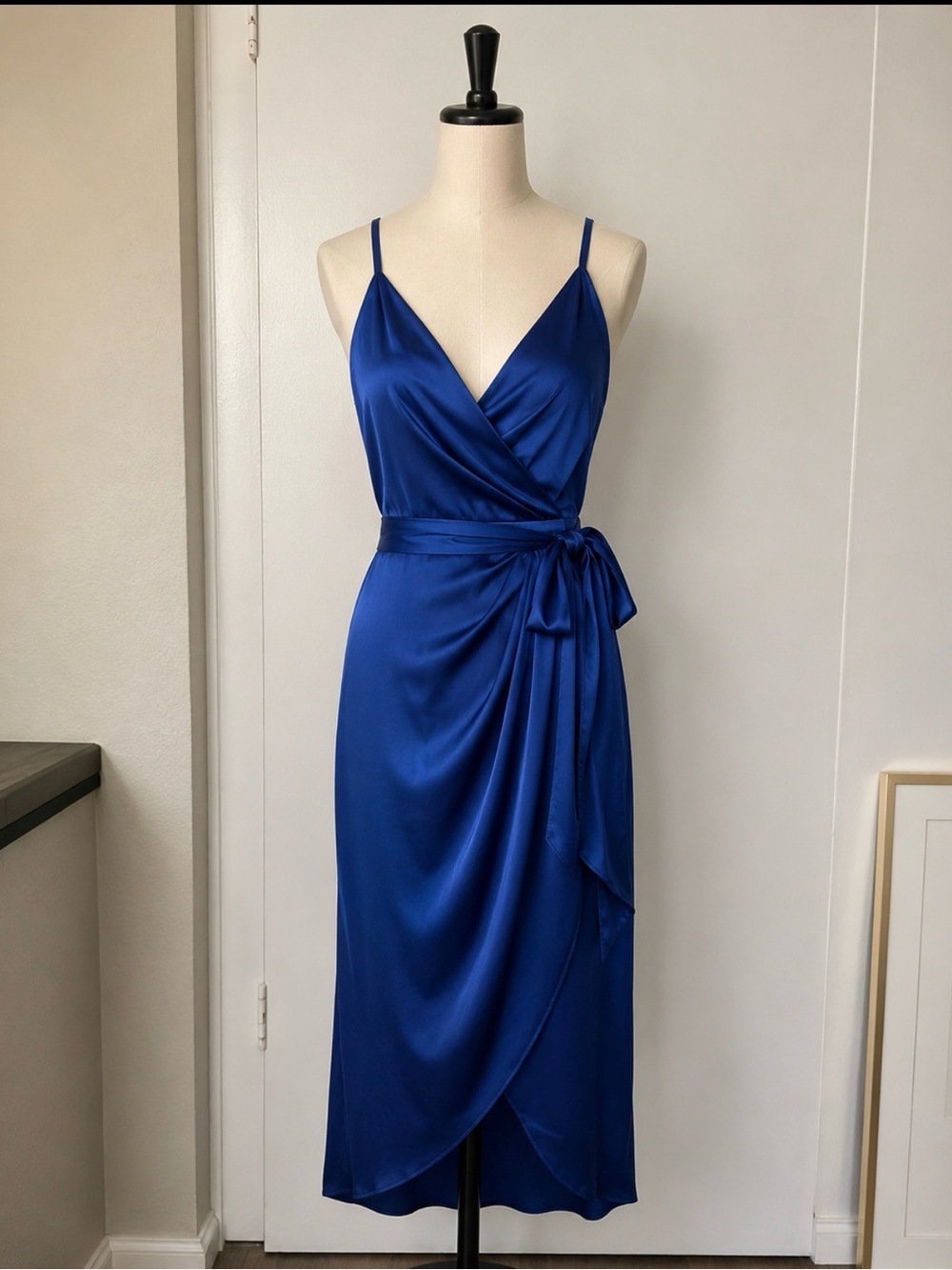 SHEIN Royal Blue Satin Wrap Midi Dress